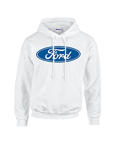 Ford Oval Hooded Sweatshirt Ford Logo Design Hoodie Motor Company Car Enthusiast Pullover Hood Classic Retro-White-Medium