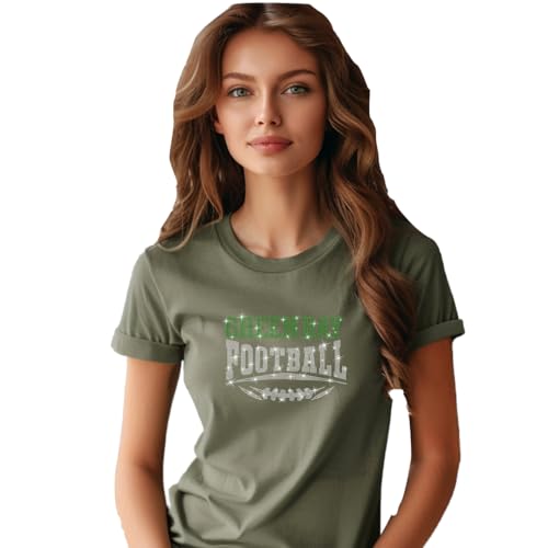 HB Fashion Trend Green Bay Rhinestone Sweatshirt,Sparkling Sports Tee, Women’s