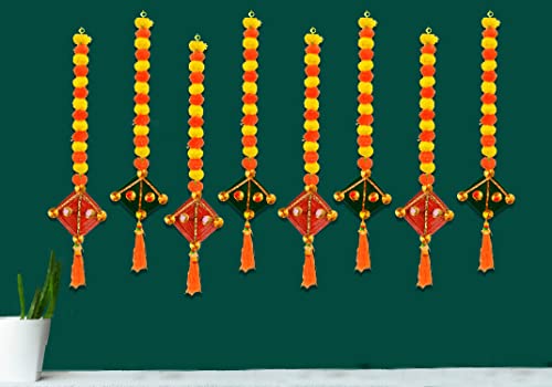 Image of Amazon Brand - Umi Artificial Marigold Fluffy Flowers with Handmade Kites Wall Door Hanging Latkans for Diwali, Wedding, Home Decoration (2 Pcs)