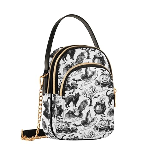 Yasala Halloween Cell Phone Purse Spooky Jack O Lantern Cat Bat Crossbody Handbag Durable Shoulder Bag Sturdy Travel Pouch Compact Chic Bag for Women Everyday Use Day of The Dead Holiday Gift