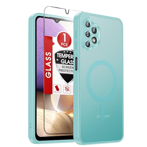 LeYi for Galaxy A32-5G Phone Case: [Mag-Safe Fit] Compatible for A32 Samsung Phone Case with Screen Protector, Stylish Minimalist Soft-Touch & Shockproof Funda para A 32, Gift for Women and Men, Mint - image 1