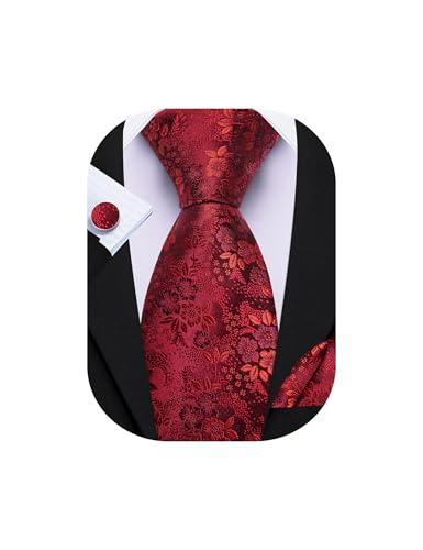 Image of Barry.Wang Men Tie Set Floral Paisley Silk Necktie Pocket Square Cufflinks Formal Wedding Party Business