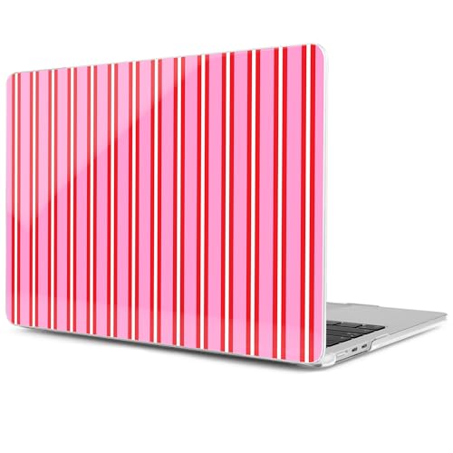 Image of MEEgoodo Case for M5 /M4 /M3 /M2 MacBook Air 13 inch 2026 2025 2024 2022, Fit Model A3449 /A3240 /A3113 /A2681, Case Compatible with MacBook Air 13.6-inch, Pink and Red Stripes