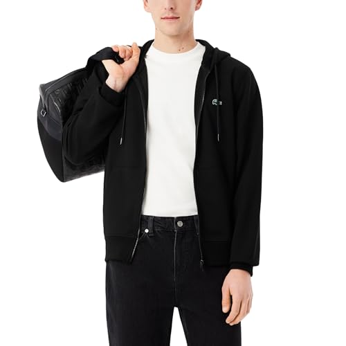 Lacoste Men's Double Face Jersey Zipped Hoodie, Black, Small at