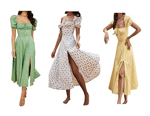 Robe floral fendue verte XL pour femme en coupe midi style casual d'été