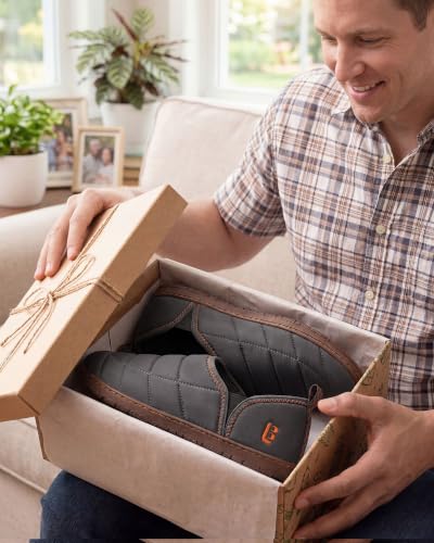 Image of LongBay Men's Outdoor Slippers Two Tone Indoor Bedroom House Shoes Gifts | Nylon Upper, Memory Foam Insole, Coral Fleece Lining, Slip On, Lightweight and Packable, Camping Garden, All-Season Wear