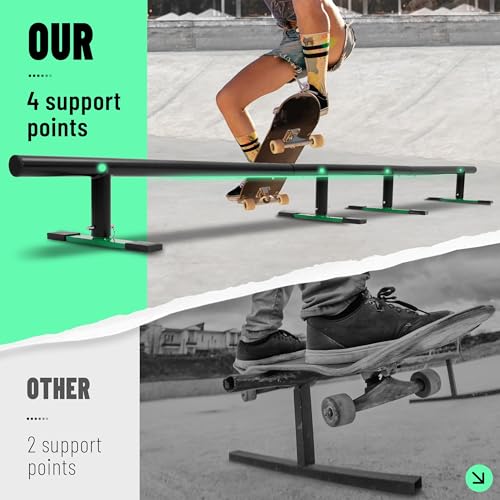 Gelacie 98.8\" Round Skate Rail for Skateboards, Scooters & Inline Skates, 3-Step Height Adjustable Grind Rail, HeavyDuty Skatepark for Skill Progression Green Color