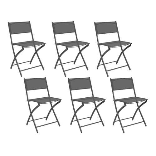 IDMarket - Lot de 6 chaises de Jardin Pliantes Bastia métal et textilène Gris Anthracite