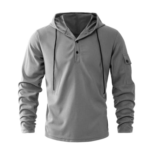 Mens Waffle Long Sleeve Shirt Hooded Hoodie Button Down Shirt Blouse - image 3