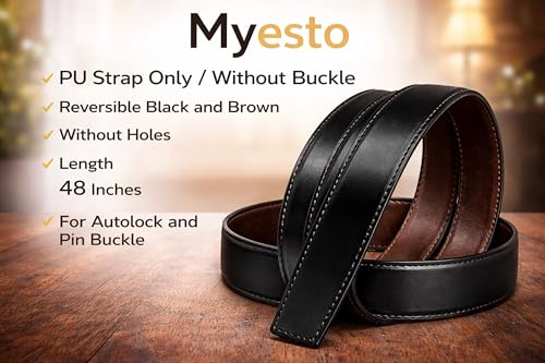 Image of Belt for Men without Buckle PU Leather Reversible Brown Strap with No Buckle Combo Pack of 2