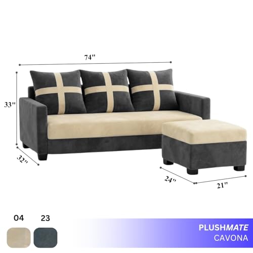 Image of Caviriq 4 Seater L Shape Sofa Set with Movable Ottoman | Flexible Left or Right Layout | Luxury Velvet Suede Fabric | Modern Living Room Sofa | Dark Grey-Cream