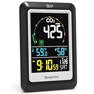 Newentor CO2 Monitor, Indoor Air Quality Meters, Carbon Dioxide Detector with Voice Alert, Large Display CO2 Tester, Temperature Humidity Sensor, Alarm Clock for Home, RV, Grow Tents, Black
