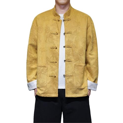 Veste Chinoise Imprimée Jaune Qilin en taille XS motif citronnier pour automne