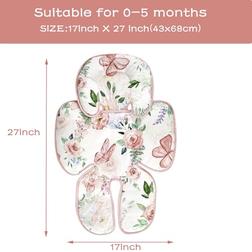 Image of 2 in 1 Infant Car Seat Insert, Adjustable Car Seat Head Support Baby Girls Boys, Soft Newborn Carseat Insert Cushion, Perfect for Carseats, Strollers, Swings (Pink Flower)