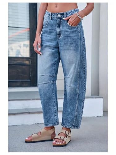 WDIRARA Women's Wide Leg Baggy Barrel Jeans Mid Rise Cropped Denim Pants with Pockets3