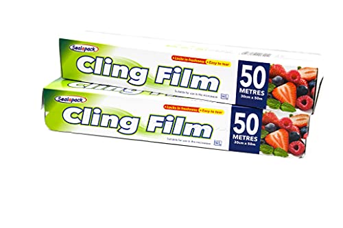 Pack of 2 Cling Film Food Wrap Rolls - Catering Kitchen Use, 2 x 30cm x 50m
