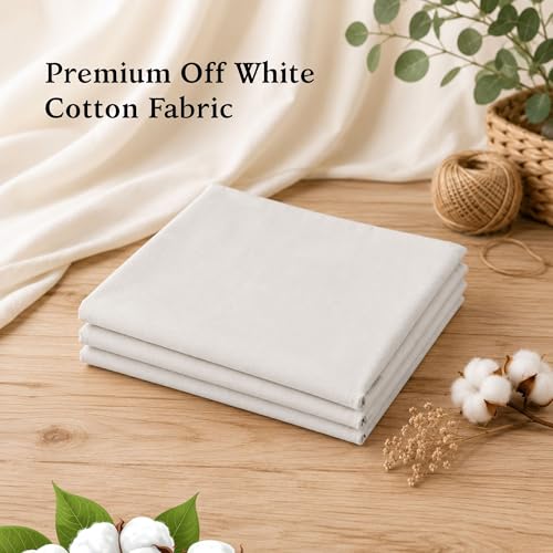 Image of Off White Cotton Fabric 5 Meter, 46 Inch Width Plain Cloth Material for Sewing, Jackets, Blouse, Craft, Lining & DIY Projects Soft Breathable Unstitched Fabric