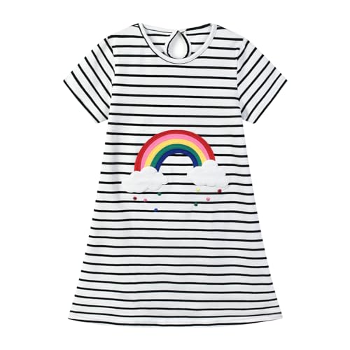 Image of HILEELANG Little Girl Short Sleeve Dress Easter Cotton Casual Applique Tunic Shirt Dresses