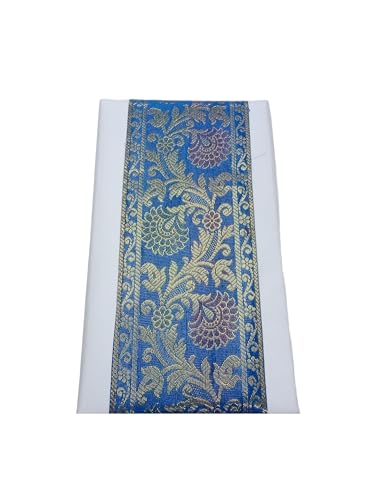 Image of Brocade Ethnic Work 9 Meter Laces and Borders Material for Dresses, Sarees, Lehenga, Suits, Blouses, Dupatta, chunri and Crafts (Turquoise)