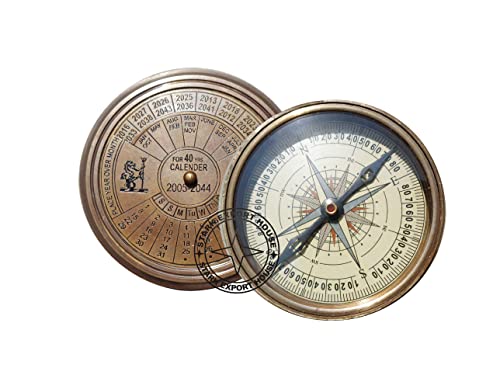 Brújula de latón de 2 pulgadas con reloj de sol, artículo perfecto para regalo con cuero miniatura 1