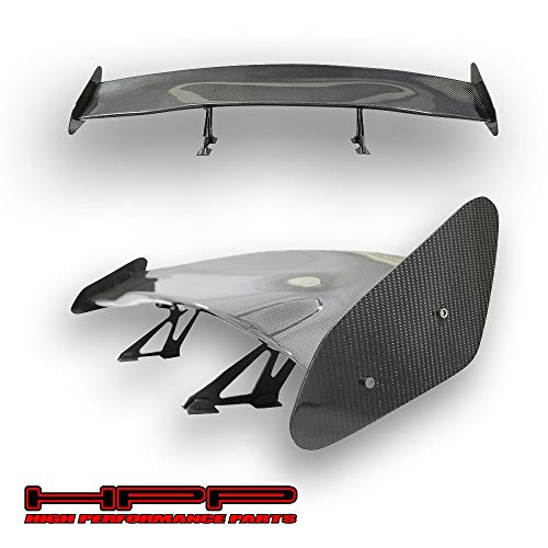 High performance parts GT Wing – Universal Fit 3D JDM Carbon Fiber Rear Trunk Deck Spoiler with Accessories Kit (61.8” Length   10” Bracket Height)