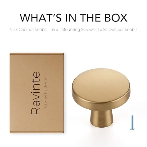 Image of Ravinte 55 Pack 1-1 /4 inch Kitchen Cabinet Knobs Champagne Bronze Dresser Zinc Pulls Door Drawer Handles for Dresser Drawers
