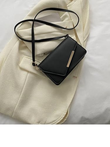 Bolsa transversal quadrada da moda feminina – Bolsa de ombro pequena com alça de corrente, design viral moderno., Preto