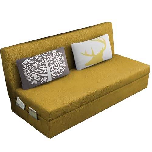 Image of Divano 3 Seater Sofa Cum Bed for Living Room (Yellow) Premium Fabric Sofa