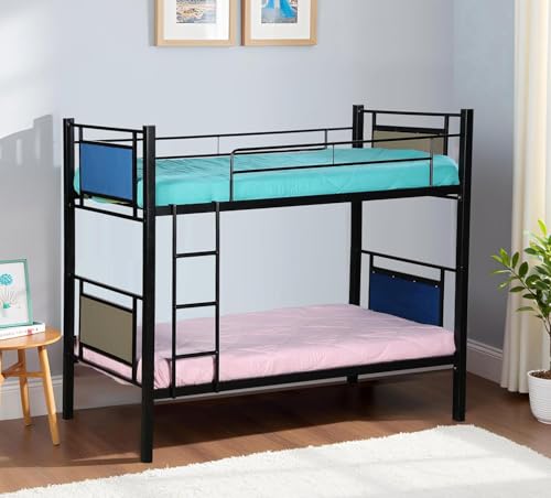 Image of Spacecrafts Adult Bunker Cot | Metal Bunk Bed Frame with Ladder | Mild Steel | Sturdy Guardrails | Space-Saving Design | Frame only | Mattress Not Included (Size: L:202, W:99, H:167 CM)