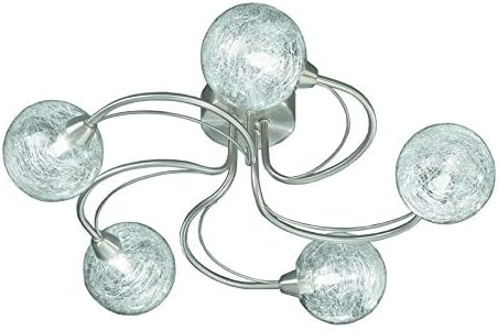 FL2327/5 Gyro 5 Light Flush Fitting, Satin Nickel and Glass