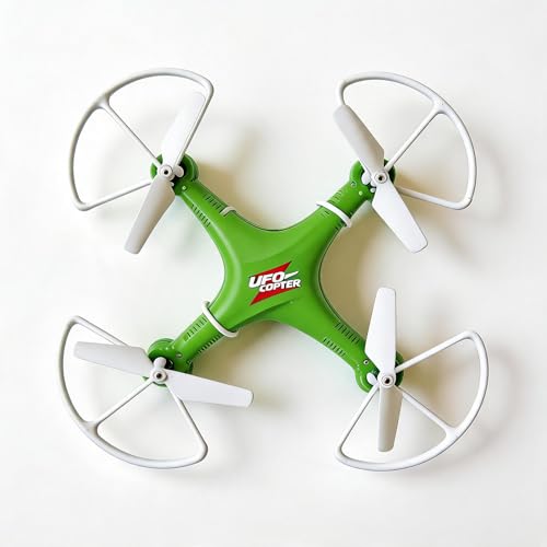 Image of UFO Copter RC Drone for Kids & Beginners | 6-Axis Quadcopter with Propeller Guards | Stable Flight, Lightweight Design | Indoor & Outdoor Toy Drone (Green & White)