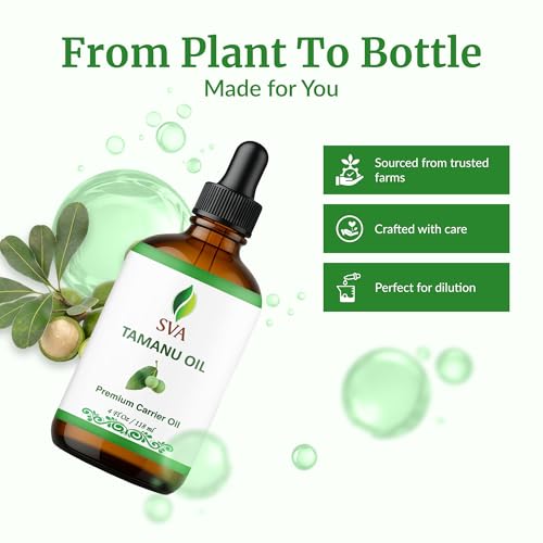 Image of SVA Tamanu Oil 4 Fl Oz - for Face, Skin Care, Hair Care, Scalp Massage & Body Massage - Carrier Oil with Dropper