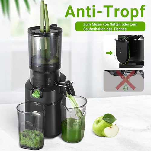 AMZCHEF 250W Automatischer All-In-One Entsafter, 135MM Öffnung und 1,8L entsafter für Gemüse und Obst, Entsafter Slow Juicer Testsieger mit Dreifachem Filter - Schwarz – Bild 5