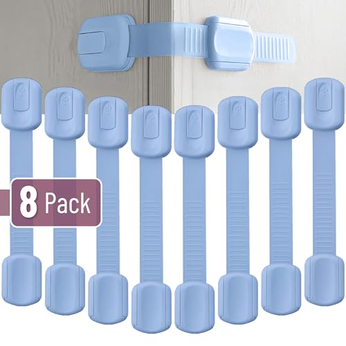 Image of Bates- Child Safety Strap Locks, 8 Pack, Baby Blue, Child Locks for Cabinets and Drawers