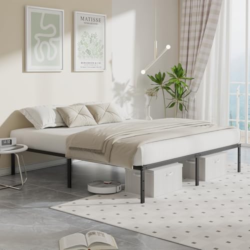 Image of Sweetcrispy King Size 12 Inch Platform Bed Frame, Heavy Duty Metal Foundation Frame, Noise-Free Sturdy Steel Slats, Underbed Storage, No Box Spring Needed, Quick Setup