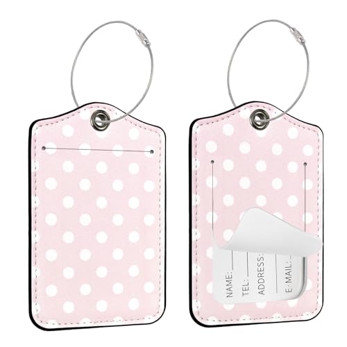 Travel Tags For Suitcases,cute White Polka Dots Pu Leather N