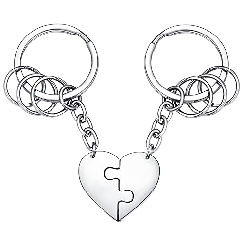 Matching Heart Puzzle Keychain for Men Stainless Steel Matching Pieces Key Rings Couple Jewelry Sets
