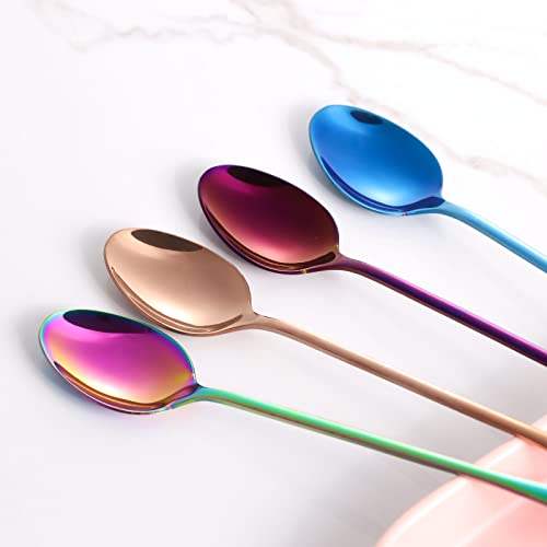 Jucoxo Long Handle Iced Tea Spoon, Stainless Steel Coffee Mixing Spoons, Long Cream Dessert Spoons Set Of 4 (Multicolor), Dishwahser Safe #TOP4