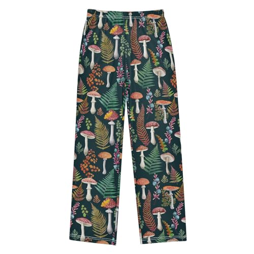 Mushroom and Leaf Boys Long Pants Soft Trousers Elastic Waist Kids Lounge Bottoms with Pockets S-XL