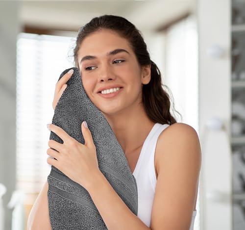 Image of White Classic Wealuxe Grey Bath Towels Set of 4, Cotton Body Towel for Hotel, Gym, Spa, Soft Extra Absorbent Quick Dry Towels for Bathroom 27x54 Inch
