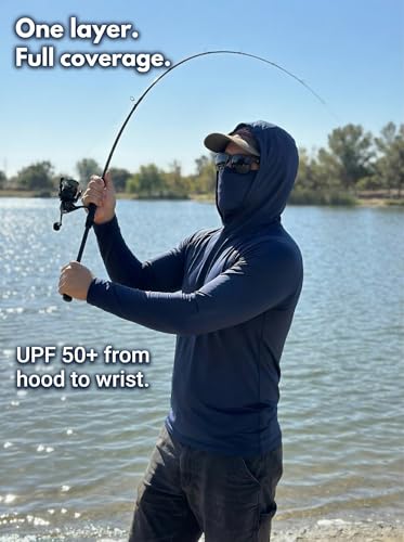 Image of 3 Pack Mens Sun Protection Fishing Hoodie with Face Mask UPF 50+ Long Sleeve Compression Work Shirt Quick Dry