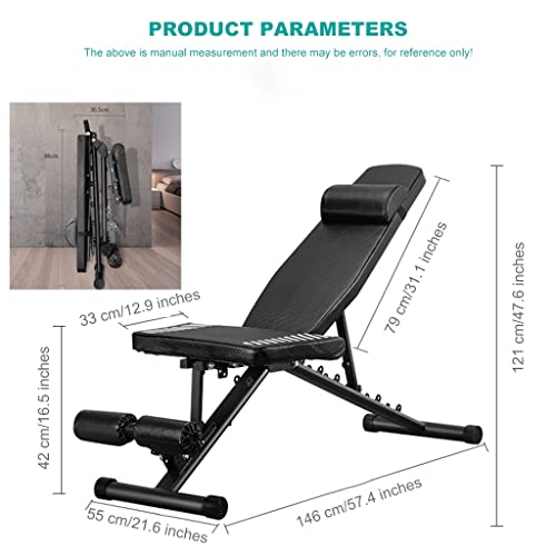 Halterbank Zithulp fitnessapparatuur Multifunctionele bankdrukstoel voor huishoudelijke fitnessapparatuur voor heren 6 niveaus instelbaar, Dragend 1212 pond (Color : Black, Size : 146x55x42 cm) - Image 8