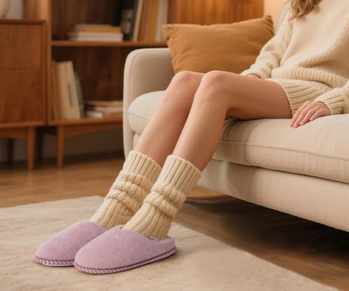 Image of KuaiLu Womens Supportive Memory Foam Slippers Felt Fuzzy Lined Heel Cushion Lightweight House Shoes for Indoor Outdoor