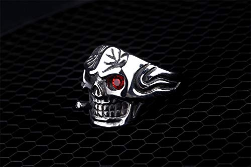 Hijones Men's Stainless Steel Cigar Skull With Red Cz Eye Biker Ring Vintage Silver Band, Size 11 #TOP3