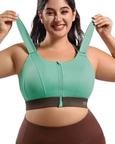 Image of High Impact Sports Bras for Women Adjustable Zip Front Plus Size Workout Bra Full Coverage Removable Padded Running