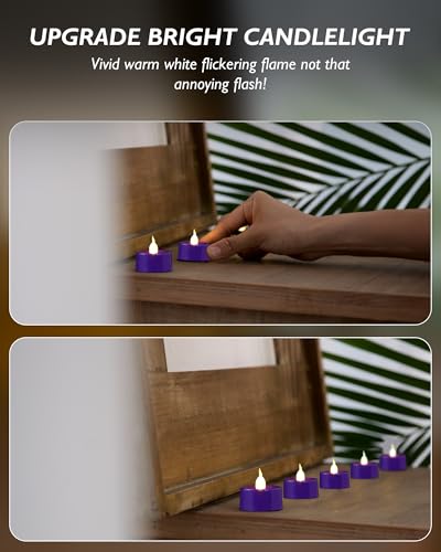 Image of BEICHI Purple Flameless Candles, 24-Pack LED Tea Lights Candles Battery Operated, Electric Fake Tealight Candles, Votive Candles Bulk for Halloween, Christmas, Party, Mardi Gras