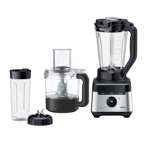 Braun PowerBlend 7 – Frullatore a 10 Velocità +pulse, 1400W, Fino a 30.000 giri/min, Caraffa TriAction da 2L, Food Processor 1,65L, Smoothie2Go 600 ml, per Smoothie e Salse, Nero (JB7568BK)