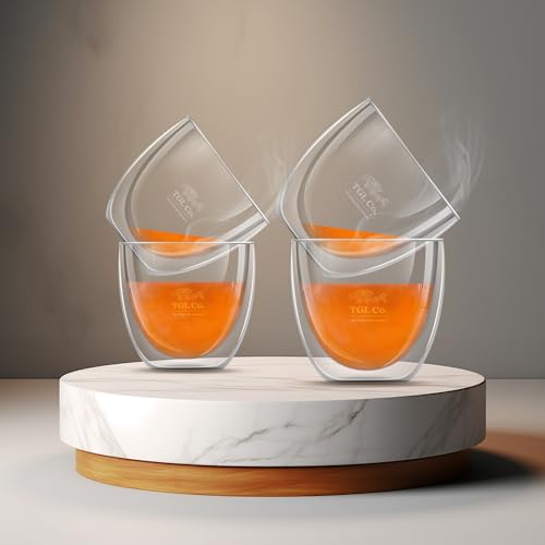 Image of TGL Co. Double Walled Glass Mug (Pack of 4)|Heat-Resistant Borosilicate|Insulated for Coffee & Tea|Lightweight, Durable & No Condensation