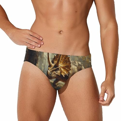 Triceratops in The Forests Mens Swim Briefs Bikini Sexy Low Rise Trunks Swimsuit Bathing Suit Beach