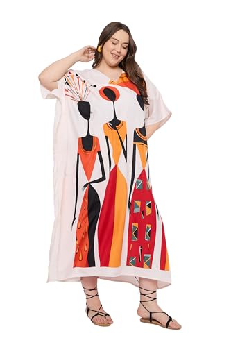 Image of Gypsie Blu Women Plus Size Kaftan Dress Beach Cover Up Maxi Dresses for Women, V-Neck Kimono Sleeve 1X-3X